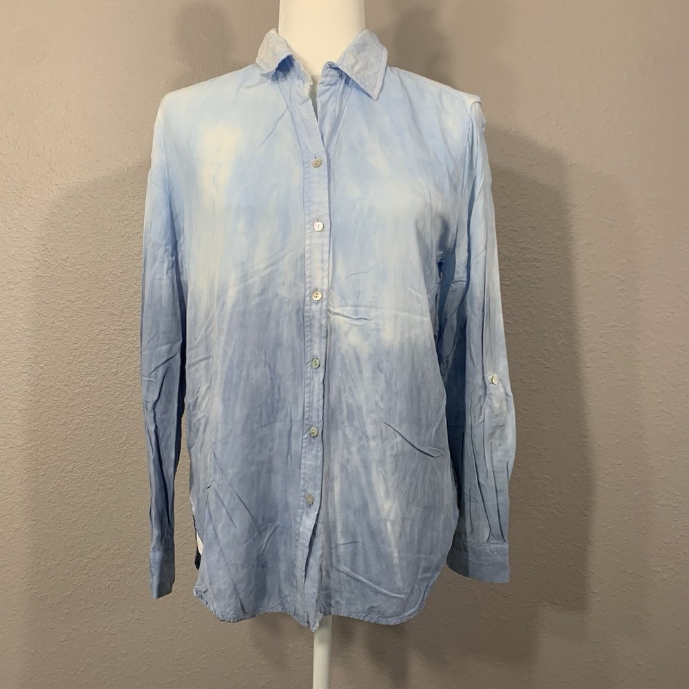 Jane & Delancey Women's Blue Ombre Button Down Roll Tab Sleeve Tunic Size Small
